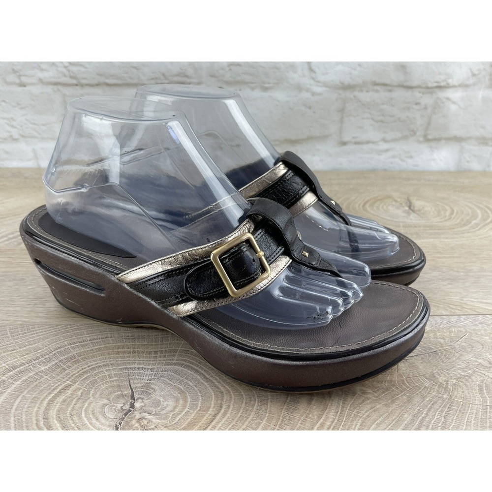 Cole Haan Women Shoe Air Size 9 Brown Thong Sandal Wedge Heel Buckle Strap